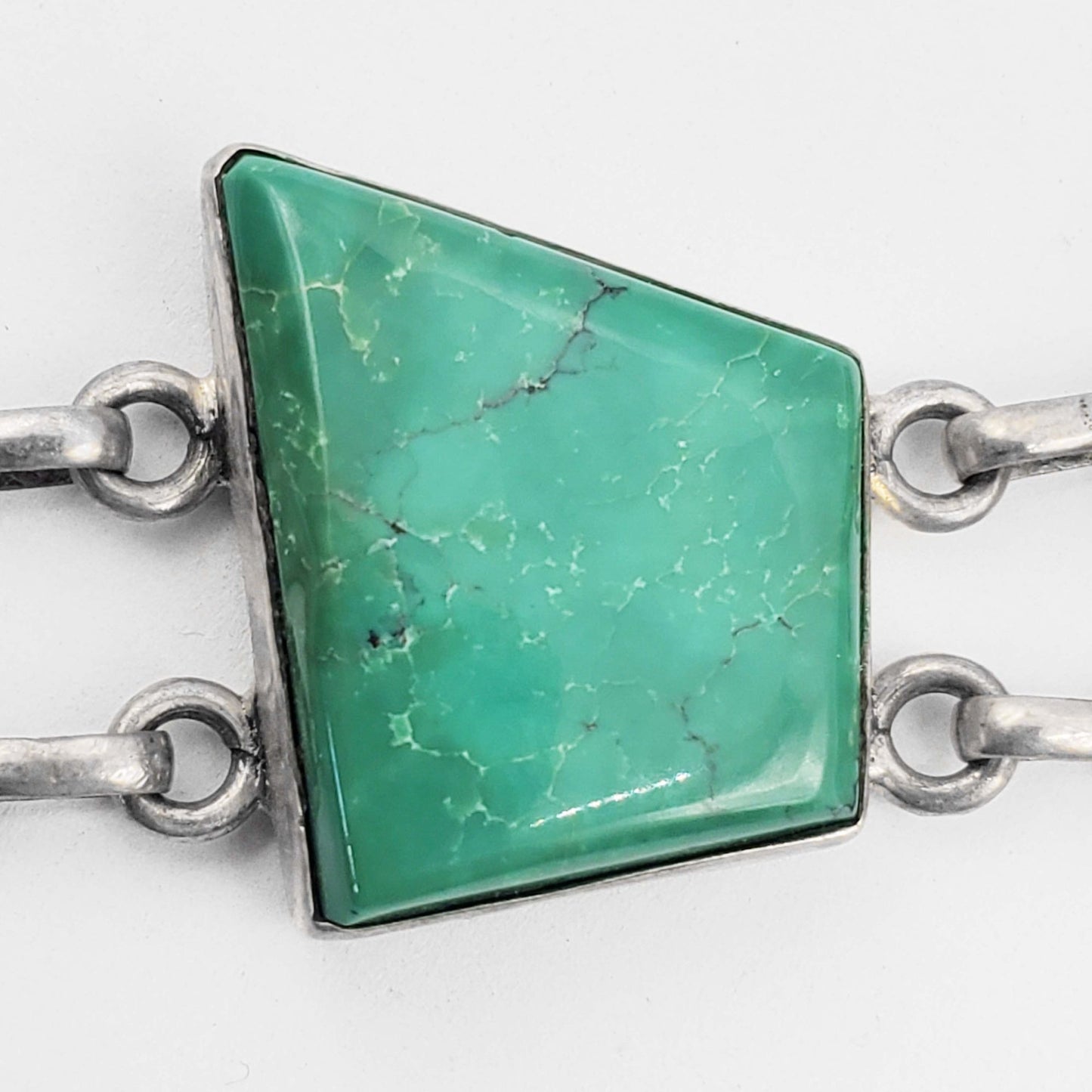 Freeform Natural Turquoise Chunk Cabochon Station Bracelet Sterling Silver