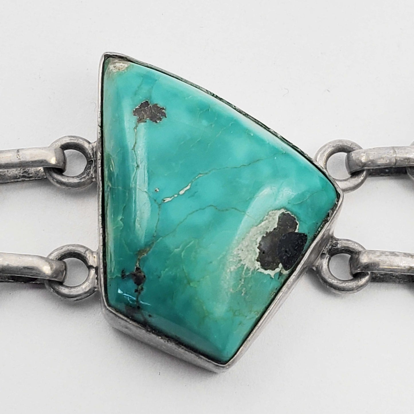 Freeform Natural Turquoise Chunk Cabochon Station Bracelet Sterling Silver