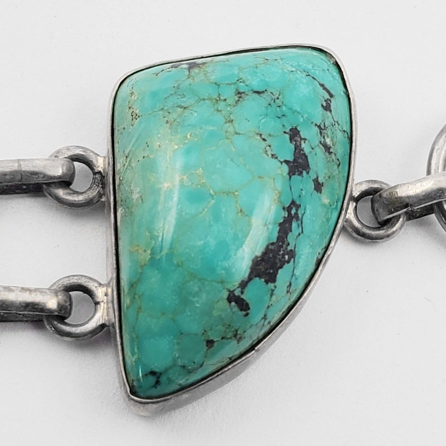 Freeform Natural Turquoise Chunk Cabochon Station Bracelet Sterling Silver