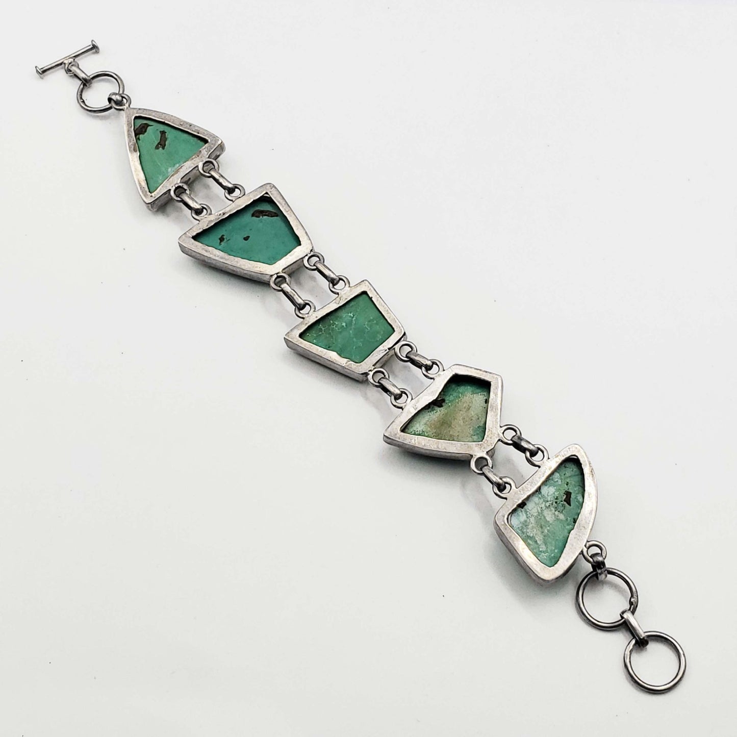 Freeform Natural Turquoise Chunk Cabochon Station Bracelet Sterling Silver