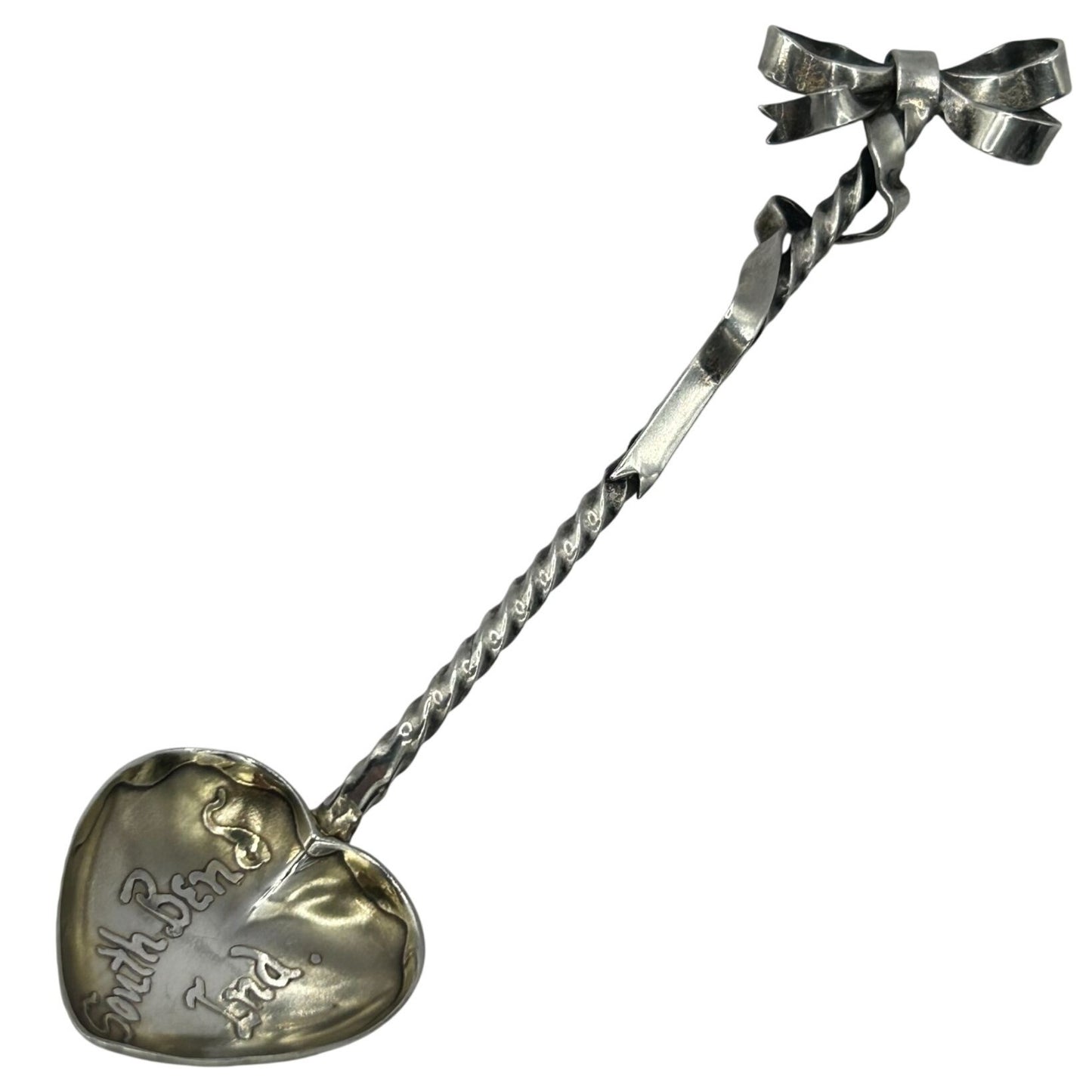 Vintage 925 Sterling Silver Twisted Ribbon Heart Bowl Demitasse Spoon - Monogram