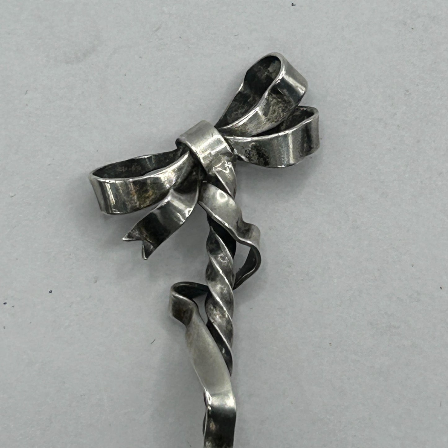 Vintage 925 Sterling Silver Twisted Ribbon Heart Bowl Demitasse Spoon - Monogram
