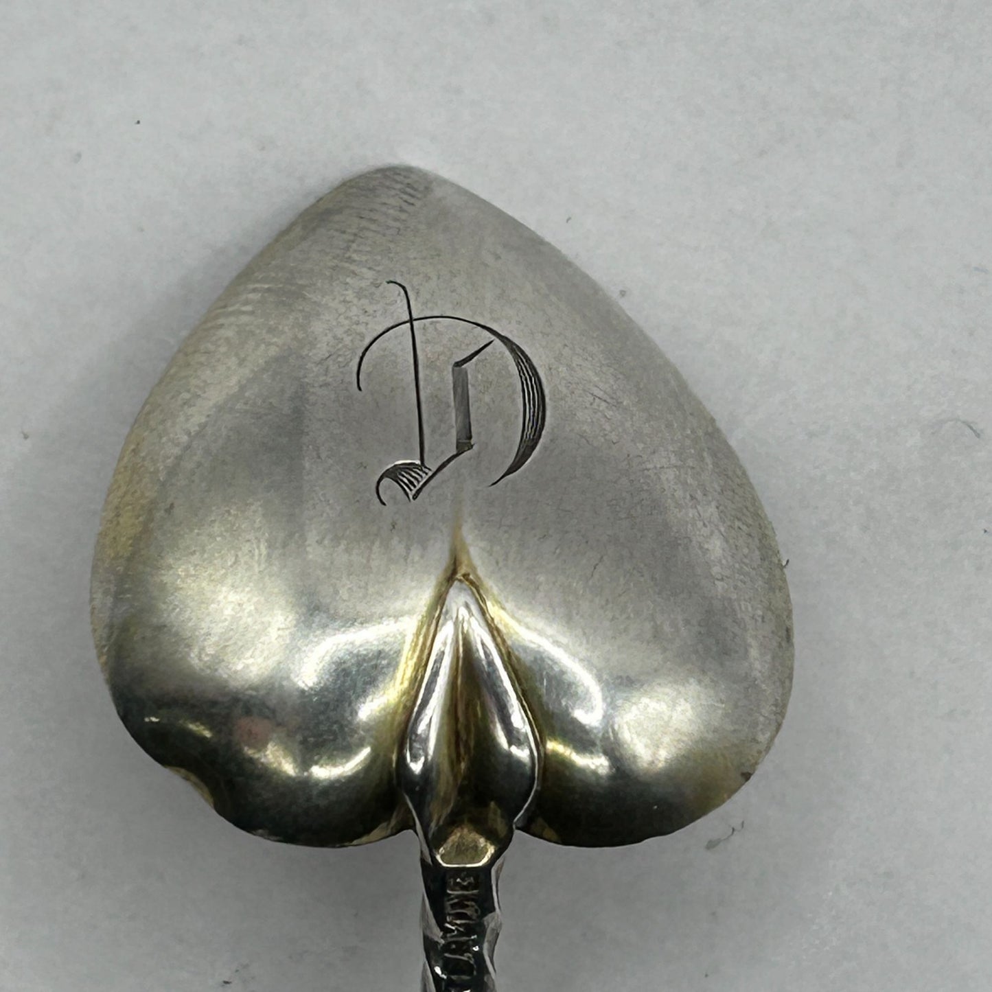 Vintage 925 Sterling Silver Twisted Ribbon Heart Bowl Demitasse Spoon - Monogram