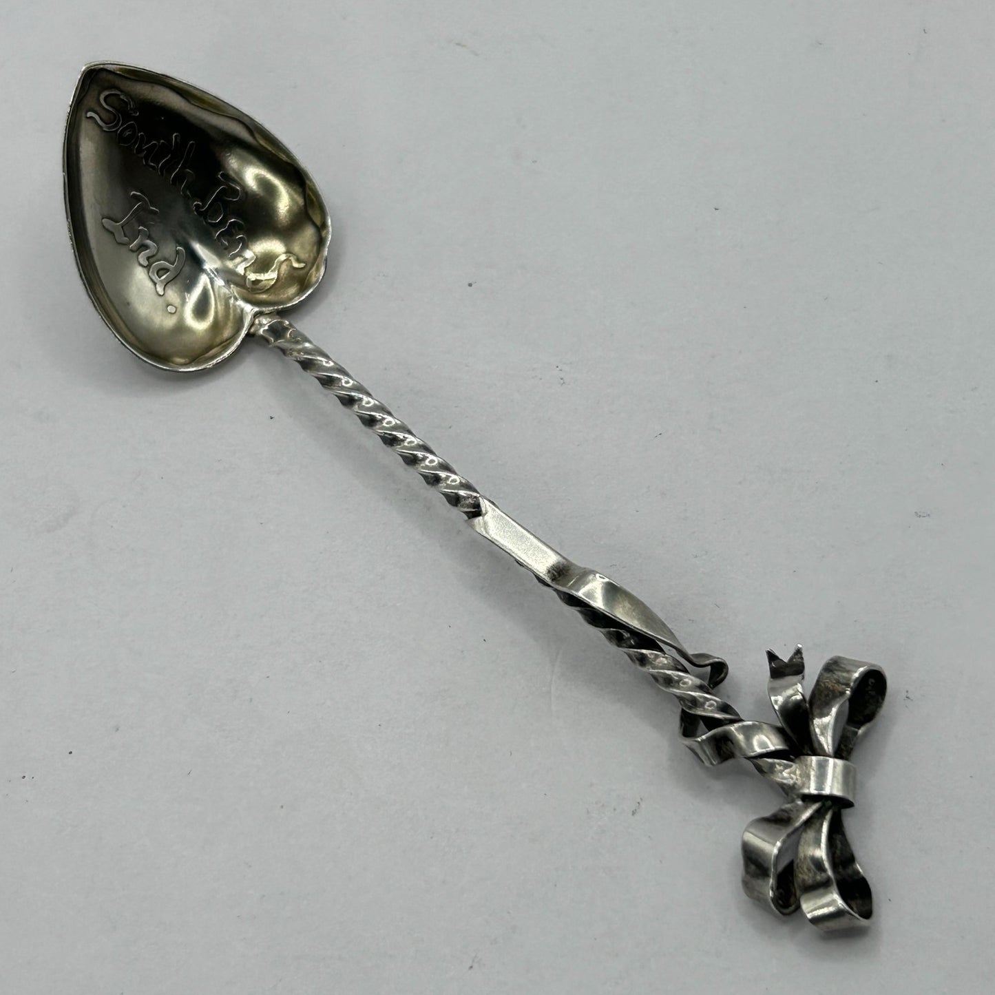 Vintage 925 Sterling Silver Twisted Ribbon Heart Bowl Demitasse Spoon - Monogram