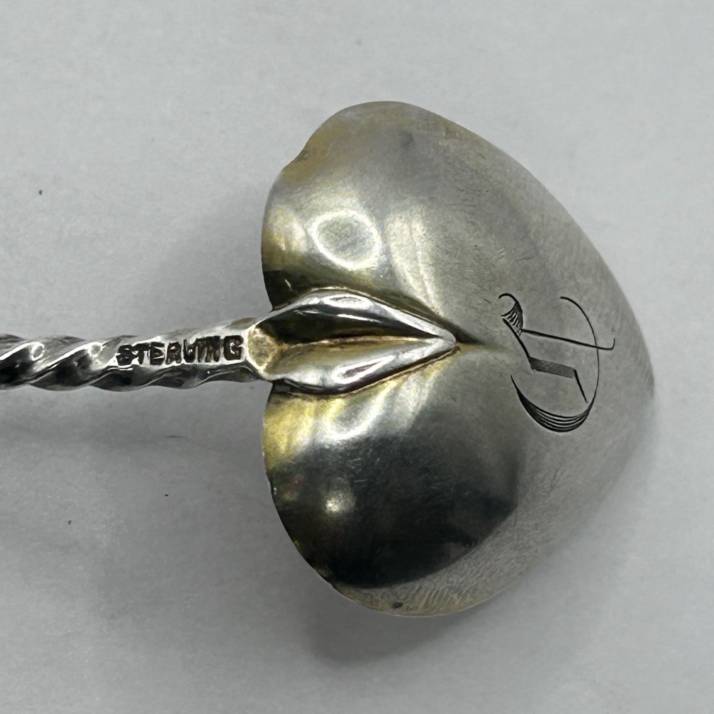 Vintage 925 Sterling Silver Twisted Ribbon Heart Bowl Demitasse Spoon - Monogram
