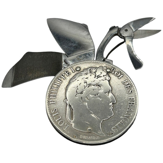 Silver Louis Philippei Des Francis 1840 5 Franc Coin made into a Manicure Set