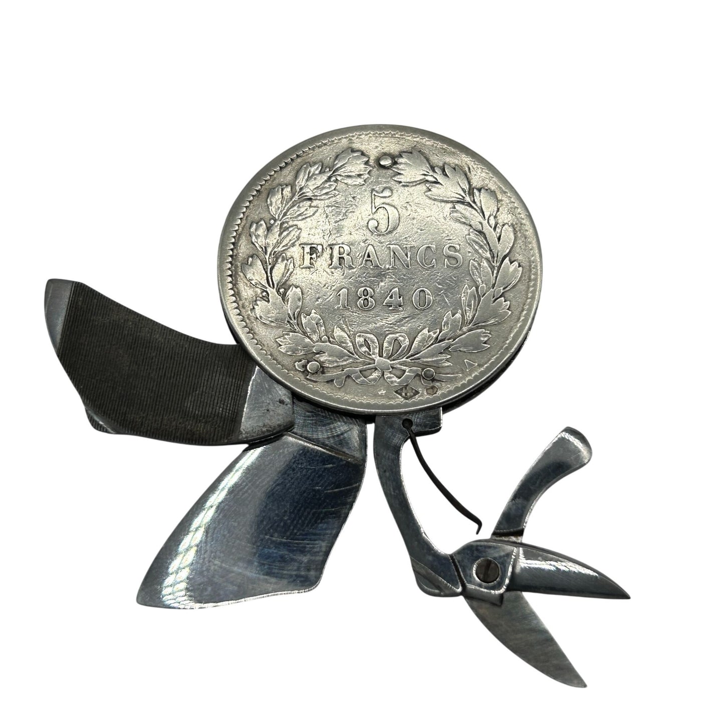 Silver Louis Philippei Des Francis 1840 5 Franc Coin made into a Manicure Set