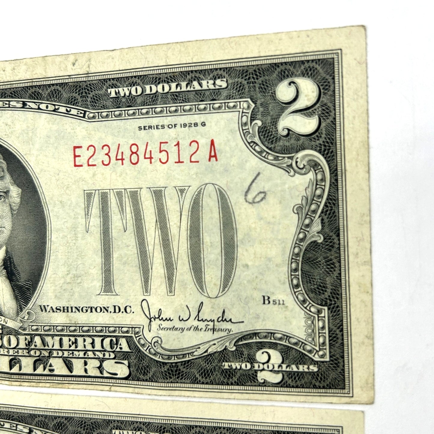 LOT OF 3 Series of 1928-G $2 Two Dollar Bill - Red Seal, Circulated, Slightly OC