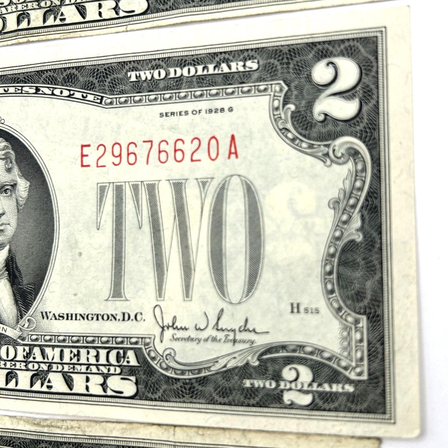 LOT OF 3 Series of 1928-G $2 Two Dollar Bill - Red Seal, Circulated, Slightly OC