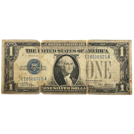 1928 $1 Funny Back Banknote - Silver Certificate - Off-center & Miscut