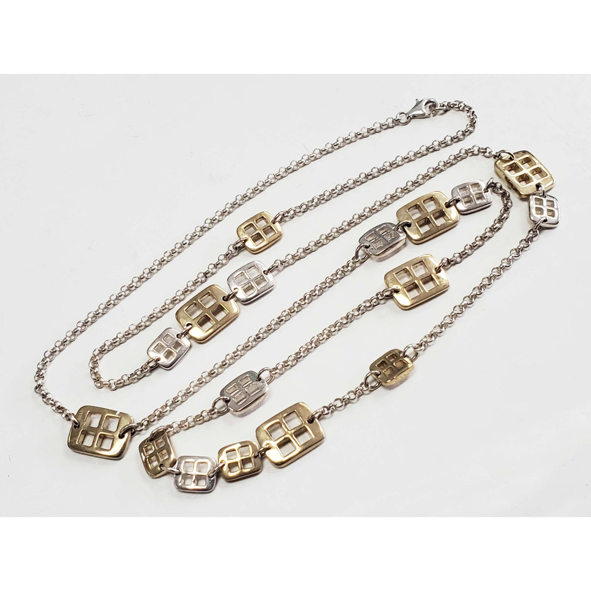 Robert Lee Morris Window Rolo Link Chain Necklace Sterling Silver & Brass 35"