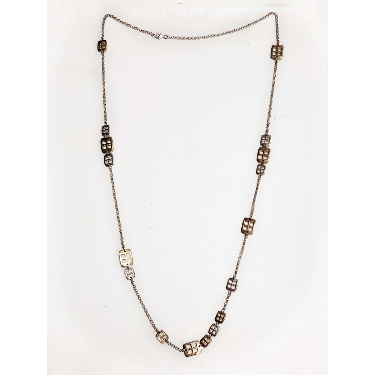 Robert Lee Morris Window Rolo Link Chain Necklace Sterling Silver & Brass 35"