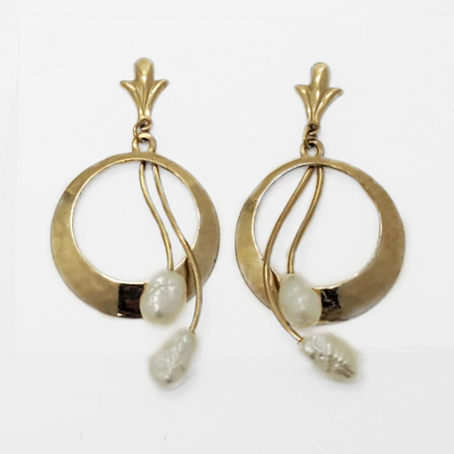 Baroque Pearl Drop Round Hoop Dangle Earrings 14k Gold Filled