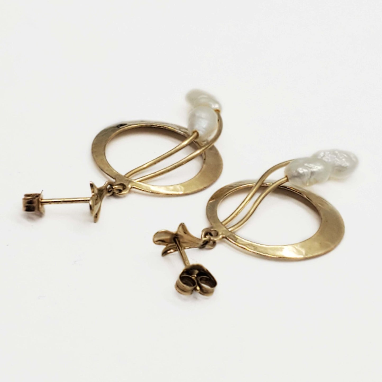 Baroque Pearl Drop Round Hoop Dangle Earrings 14k Gold Filled