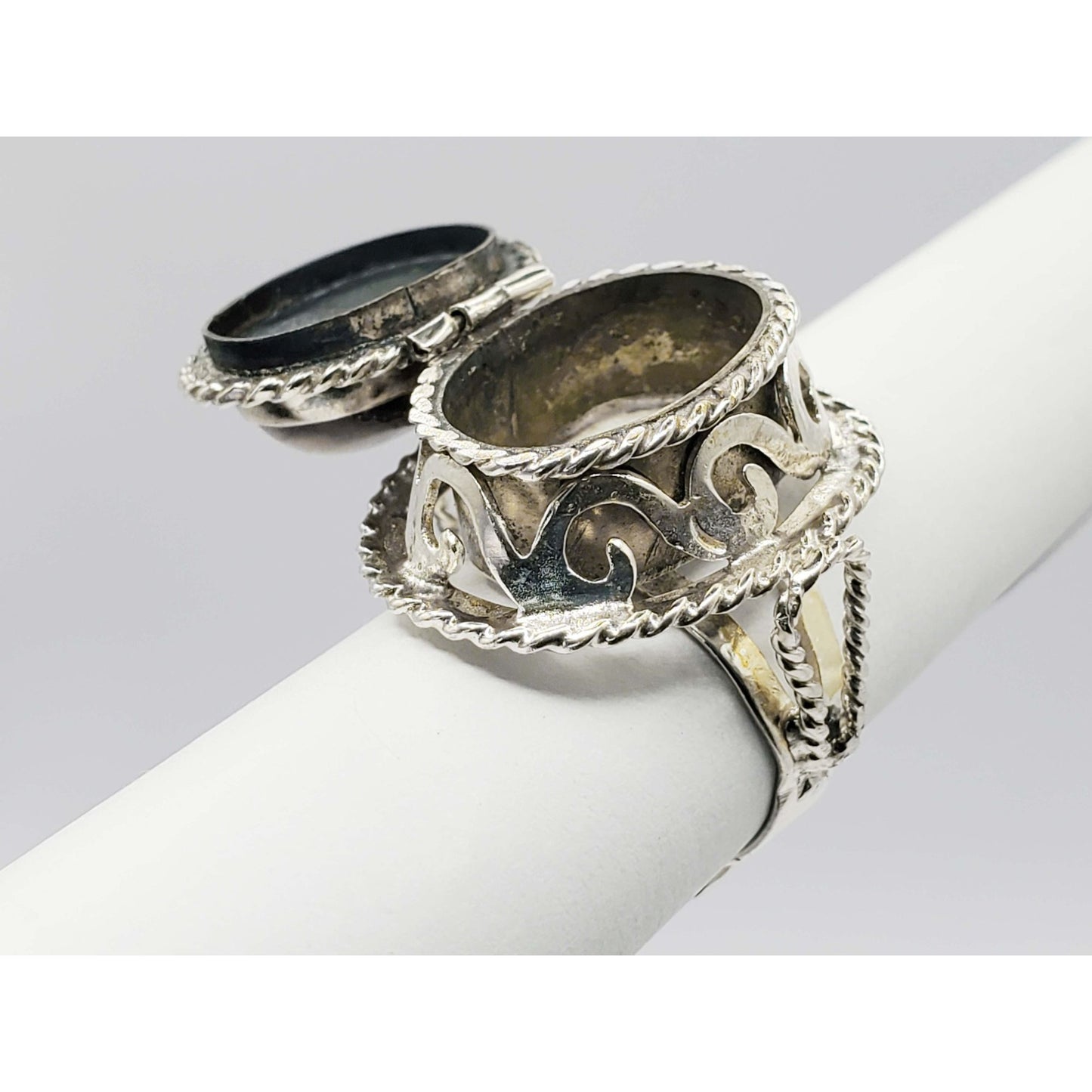 Vintage Mexico Tiger's Eye Poison Ring Sterling Silver Size 7.25-7.5