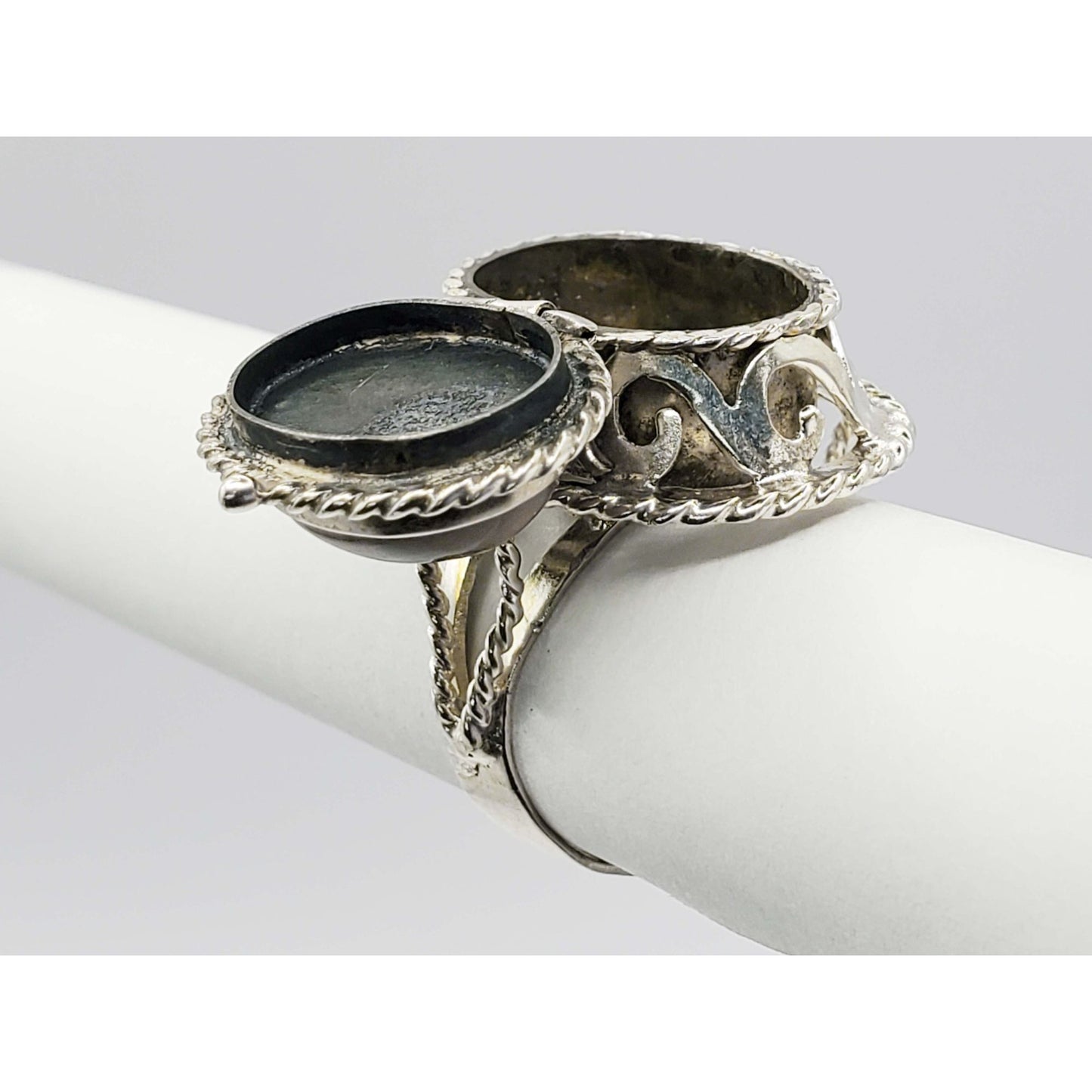 Vintage Mexico Tiger's Eye Poison Ring Sterling Silver Size 7.25-7.5