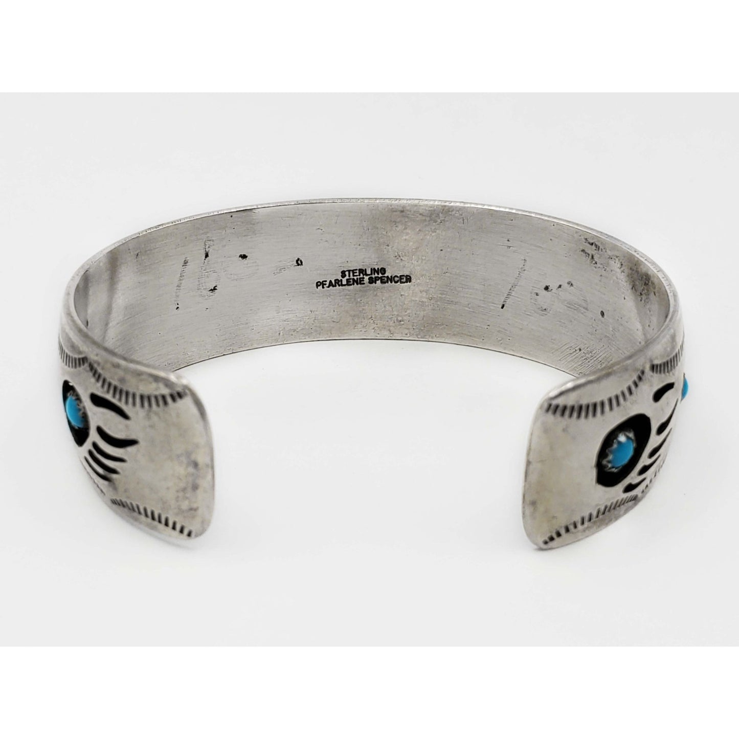 Pearlene Spencer Navajo Turquoise Bear Paw Design Cuff Bracelet Sterling Silver