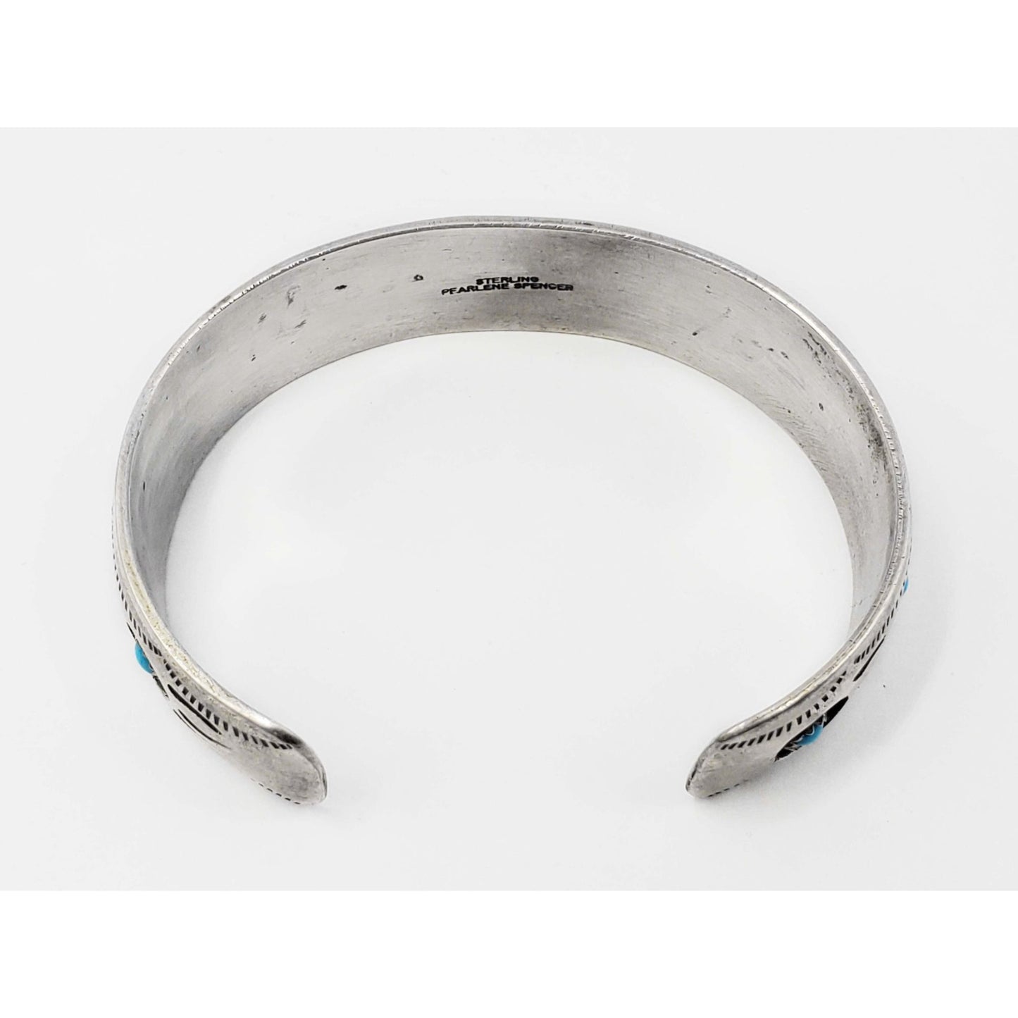 Pearlene Spencer Navajo Turquoise Bear Paw Design Cuff Bracelet Sterling Silver