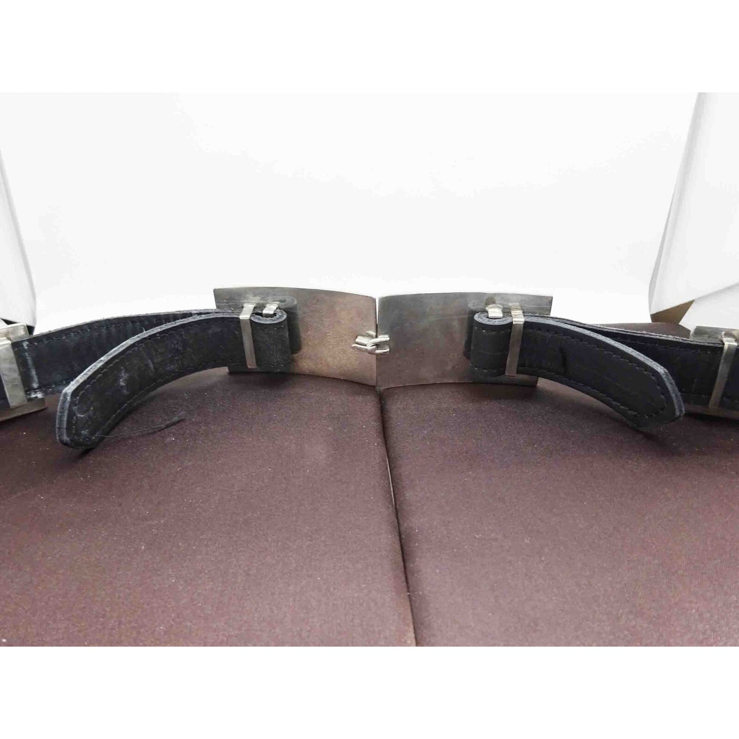 Geometric Navajo Design Sterling Silver Station Black Leather Belt