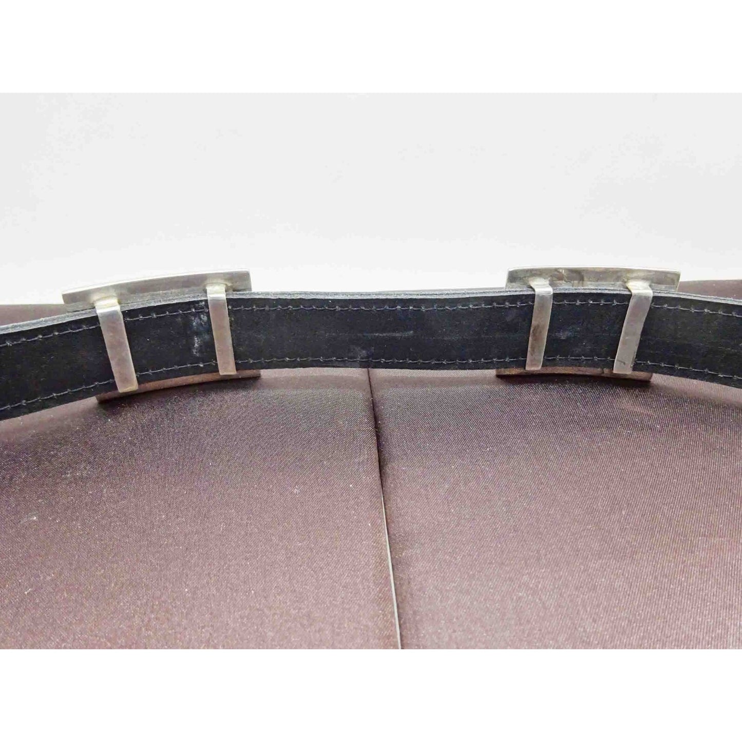 Geometric Navajo Design Sterling Silver Station Black Leather Belt