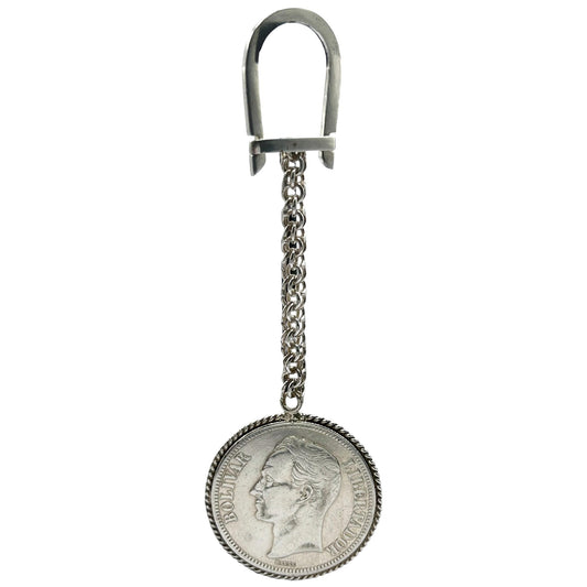 Vintage 1926 Venezuela Bolivar Large Coin Sterling Silver Key Chain