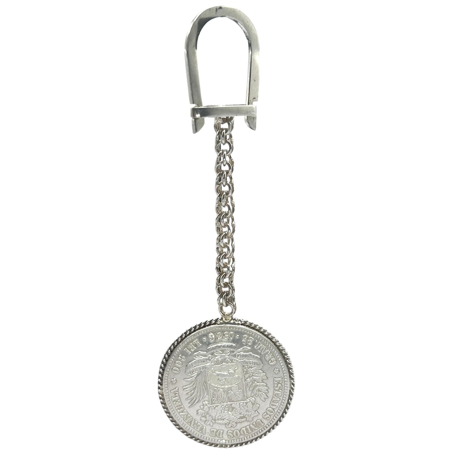 Vintage 1926 Venezuela Bolivar Large Coin Sterling Silver Key Chain