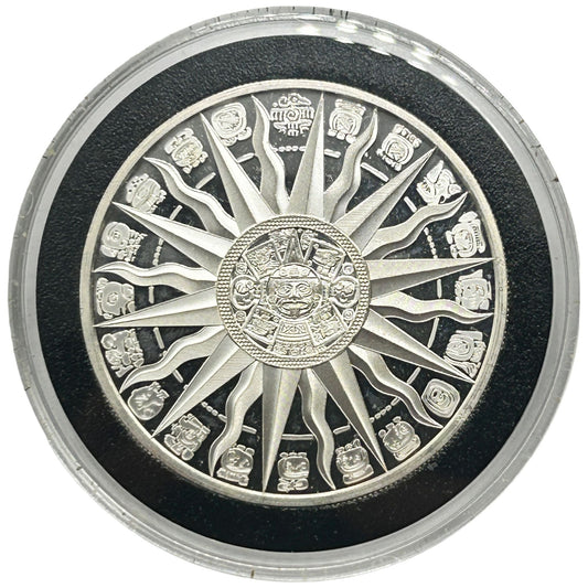 1oz .999 Silver Mexico Aztec Sun Calendar Mayan Elements Round Coin