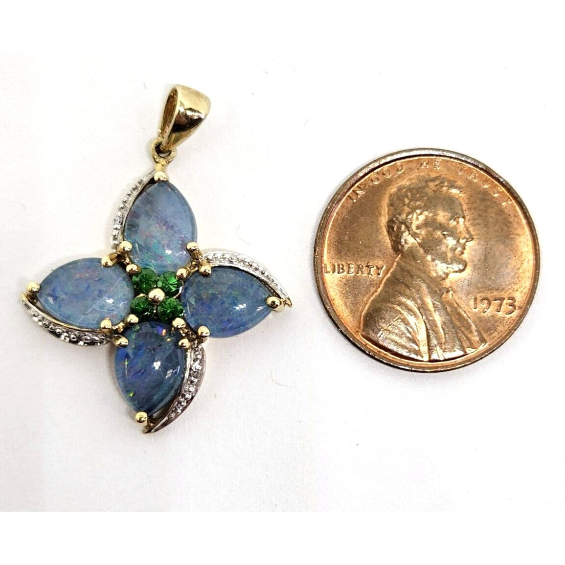 Natural Opal Triplet & Diamond Pendant 10K Yellow Gold