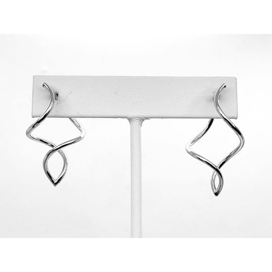 Openwork Twisting Spiral Drills Style Drop Earrings 14k White Gold