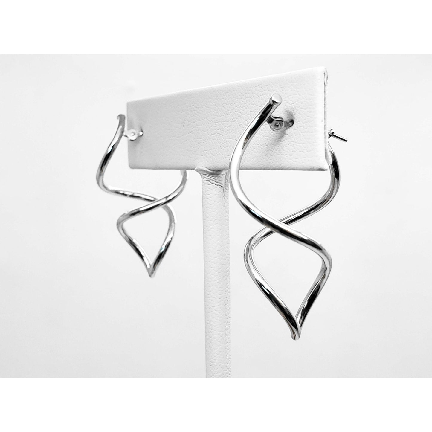 Openwork Twisting Spiral Drills Style Drop Earrings 14k White Gold