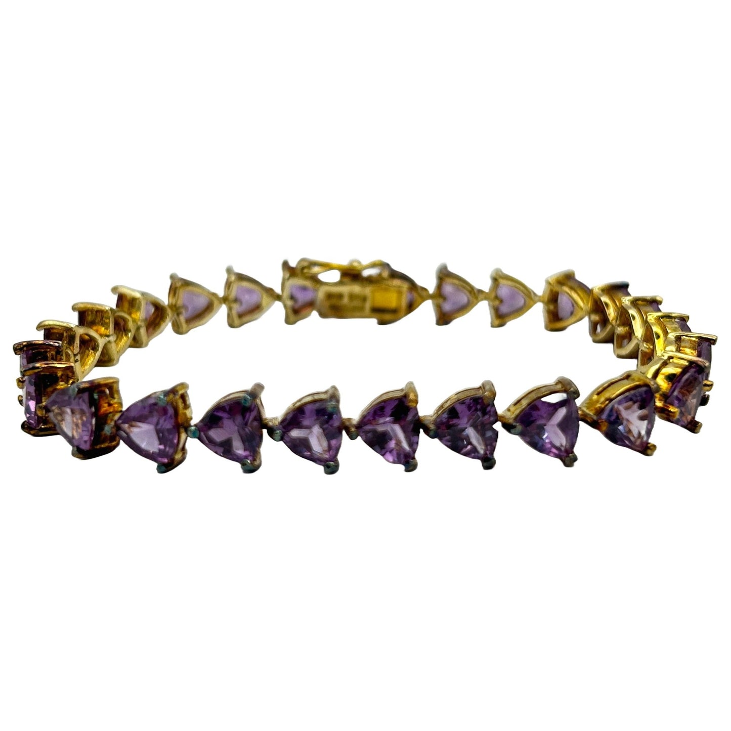 Gold on Sterling Vermeil Trillion Cut Gemstones 7" Tennis Bracelet - 25 Stones