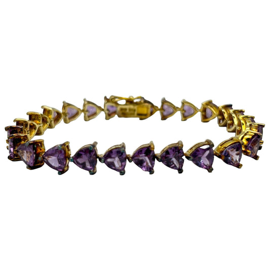 Gold on Sterling Vermeil Trillion Cut Gemstones 7" Tennis Bracelet - 25 Stones