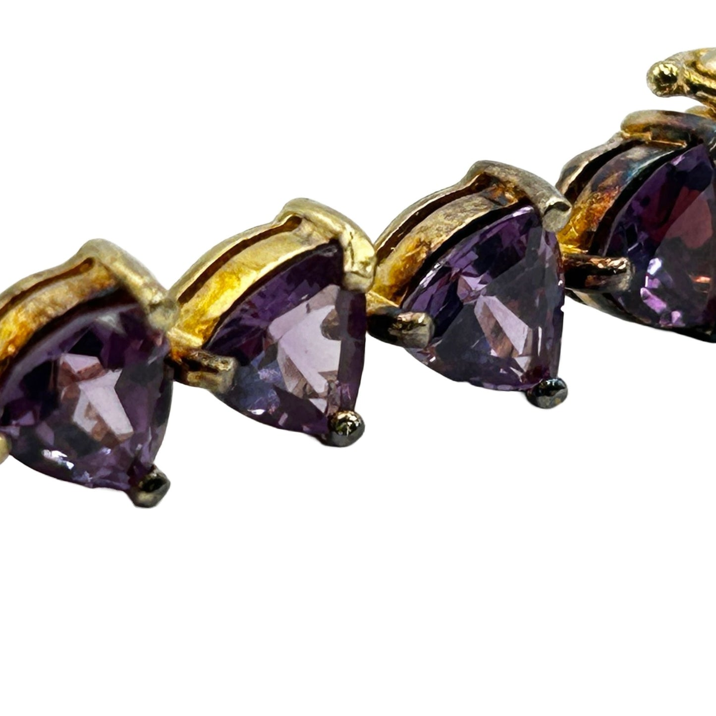 Gold on Sterling Vermeil Trillion Cut Gemstones 7" Tennis Bracelet - 25 Stones