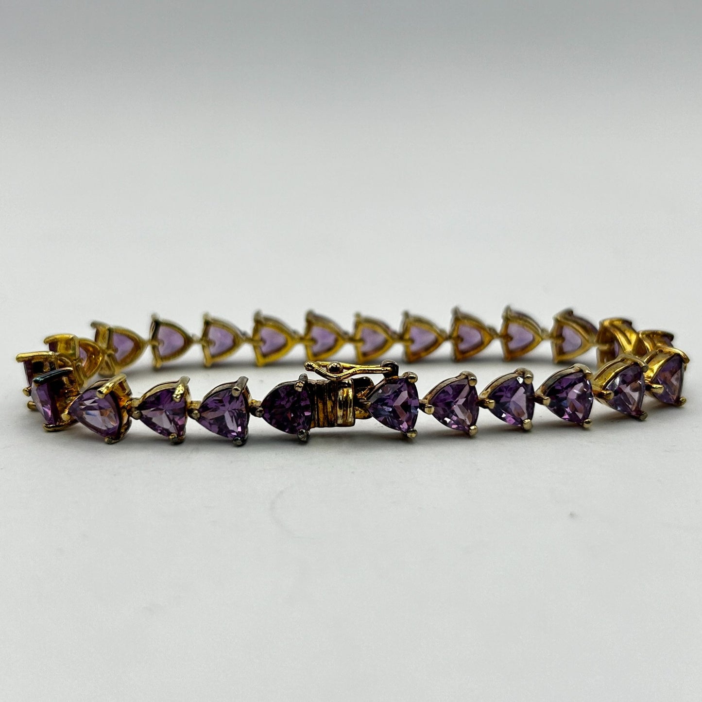 Gold on Sterling Vermeil Trillion Cut Gemstones 7" Tennis Bracelet - 25 Stones