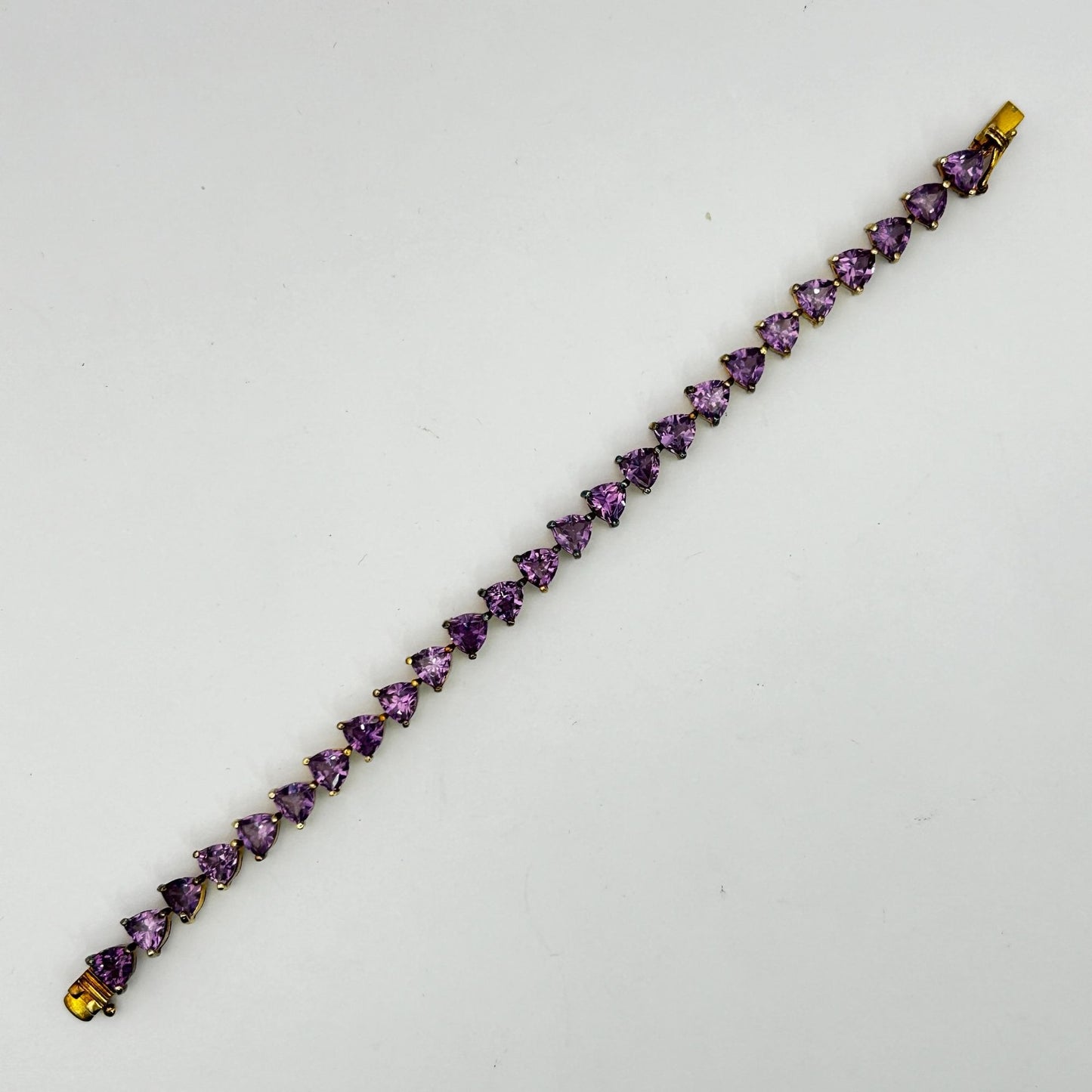 Gold on Sterling Vermeil Trillion Cut Gemstones 7" Tennis Bracelet - 25 Stones