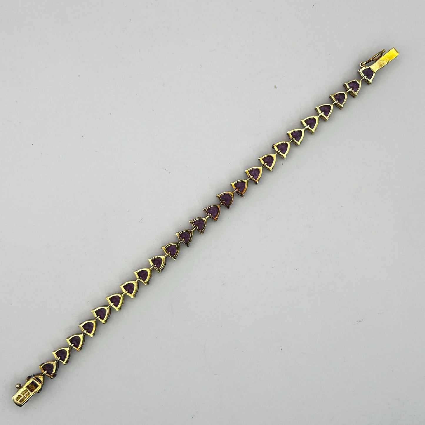 Gold on Sterling Vermeil Trillion Cut Gemstones 7" Tennis Bracelet - 25 Stones