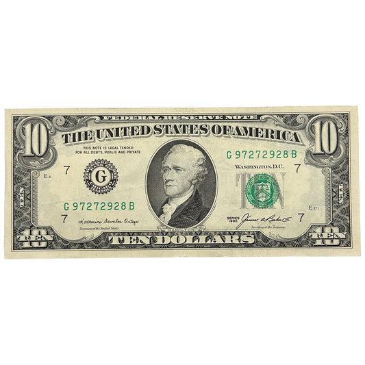 1985 $10 Ten Dollar Bill Federal Reserve Note Chicago Illinois Vintage Currency
