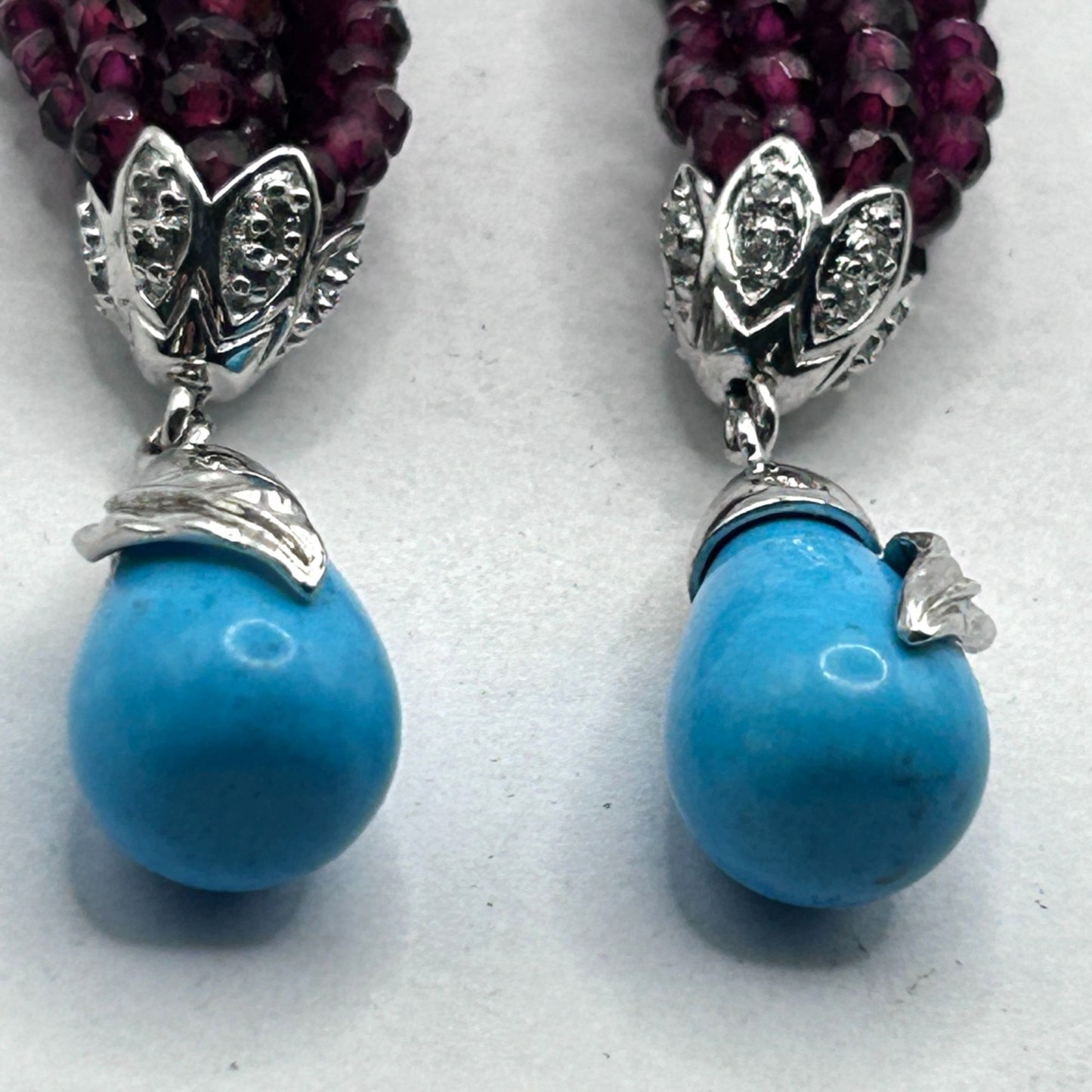 Sterling Silver Turquoise, White Zircon & Rhodolite Garnet Bead Dangle Earrings