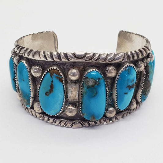 FJ Southwestern Turquoise Sterling Silver Cuff Bracelet 85.4 Grams