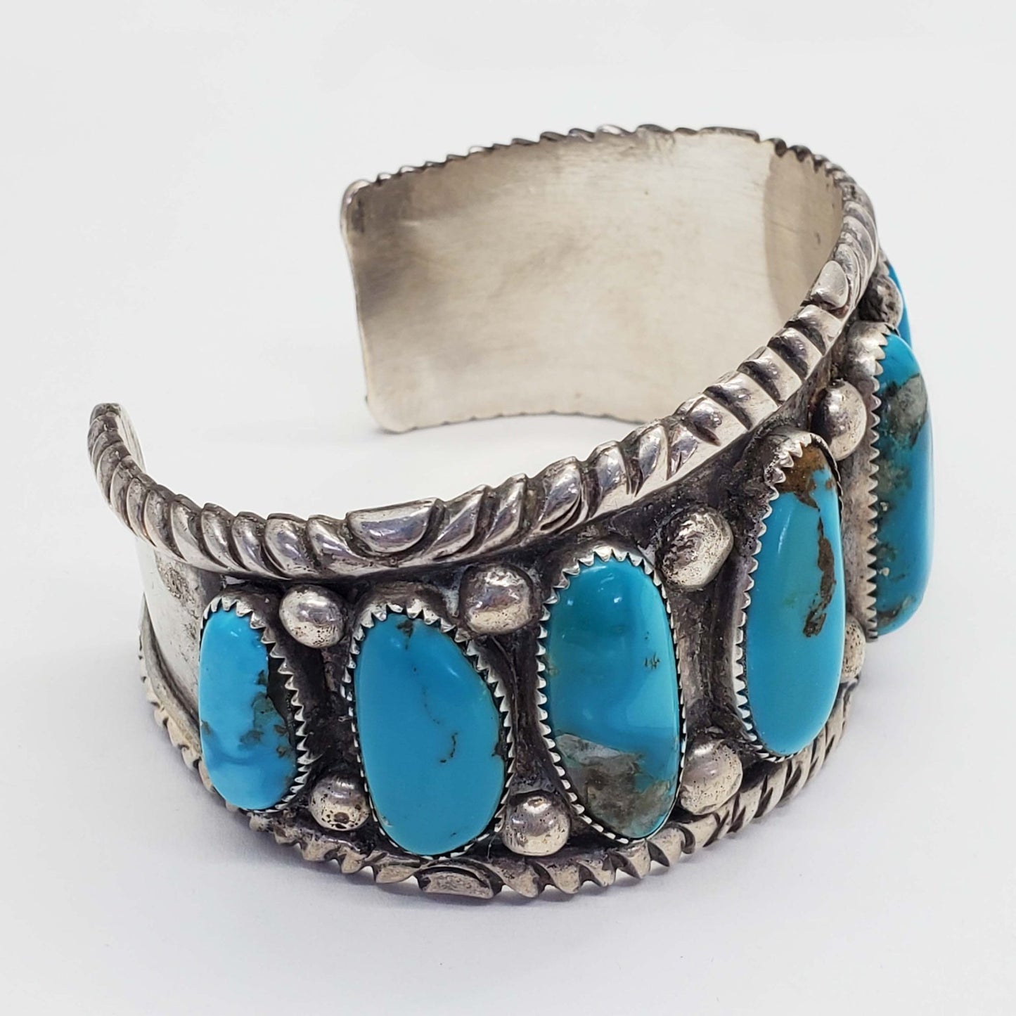 FJ Southwestern Turquoise Sterling Silver Cuff Bracelet 85.4 Grams