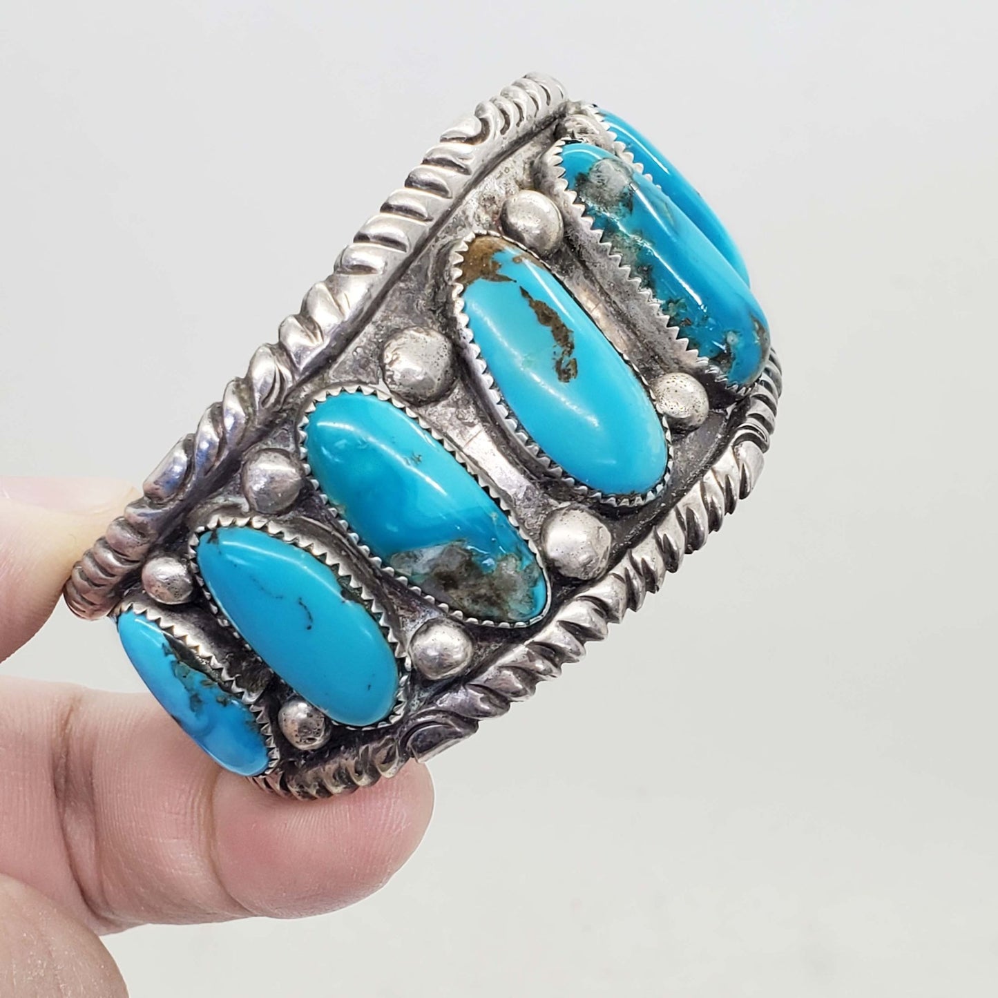 FJ Southwestern Turquoise Sterling Silver Cuff Bracelet 85.4 Grams