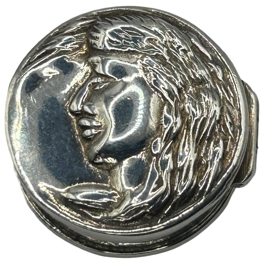 Vintage 925 Sterling Silver Art Nouveau Snuff Box w Ladies Portrait