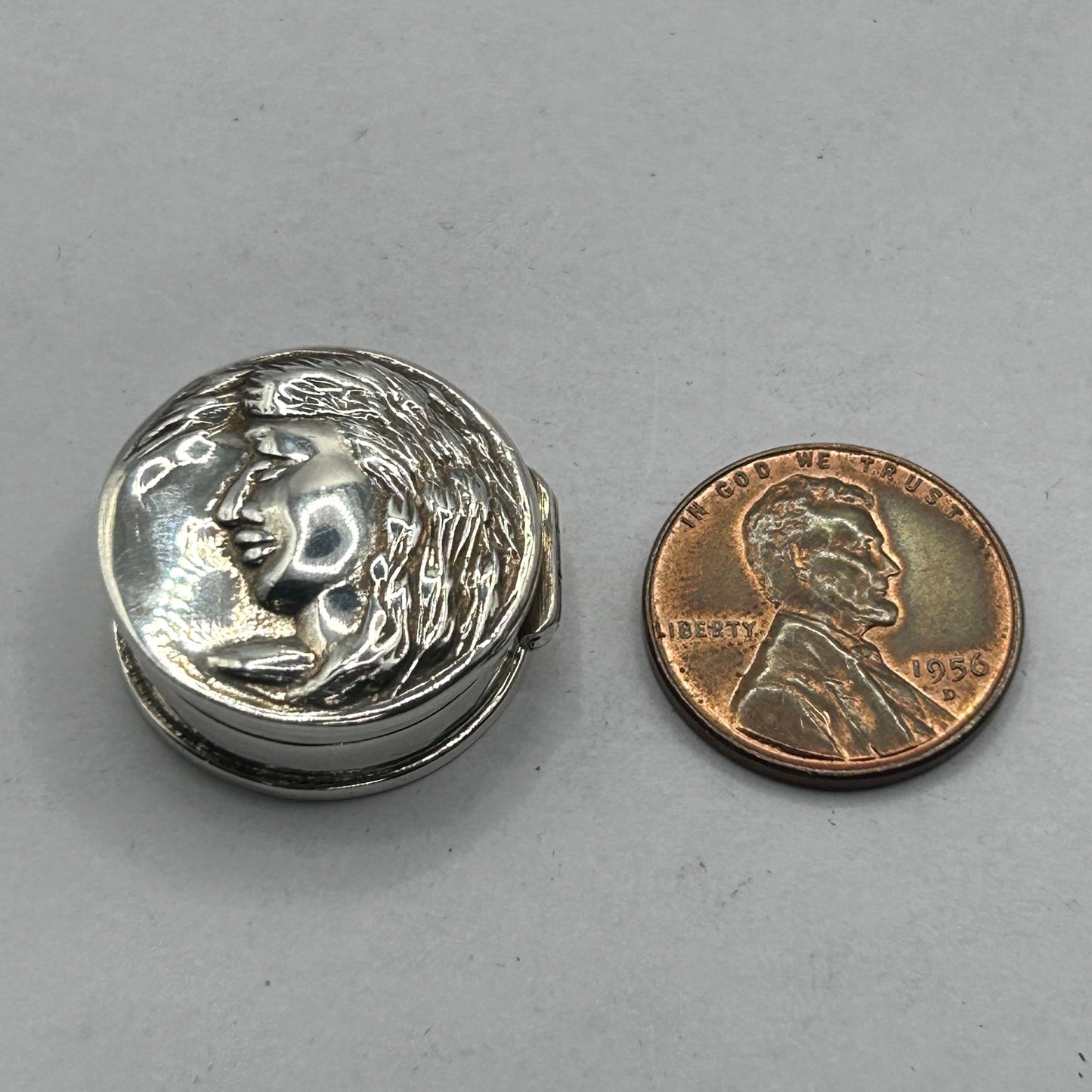 Vintage 925 Sterling Silver Art Nouveau Snuff Box w Ladies Portrait