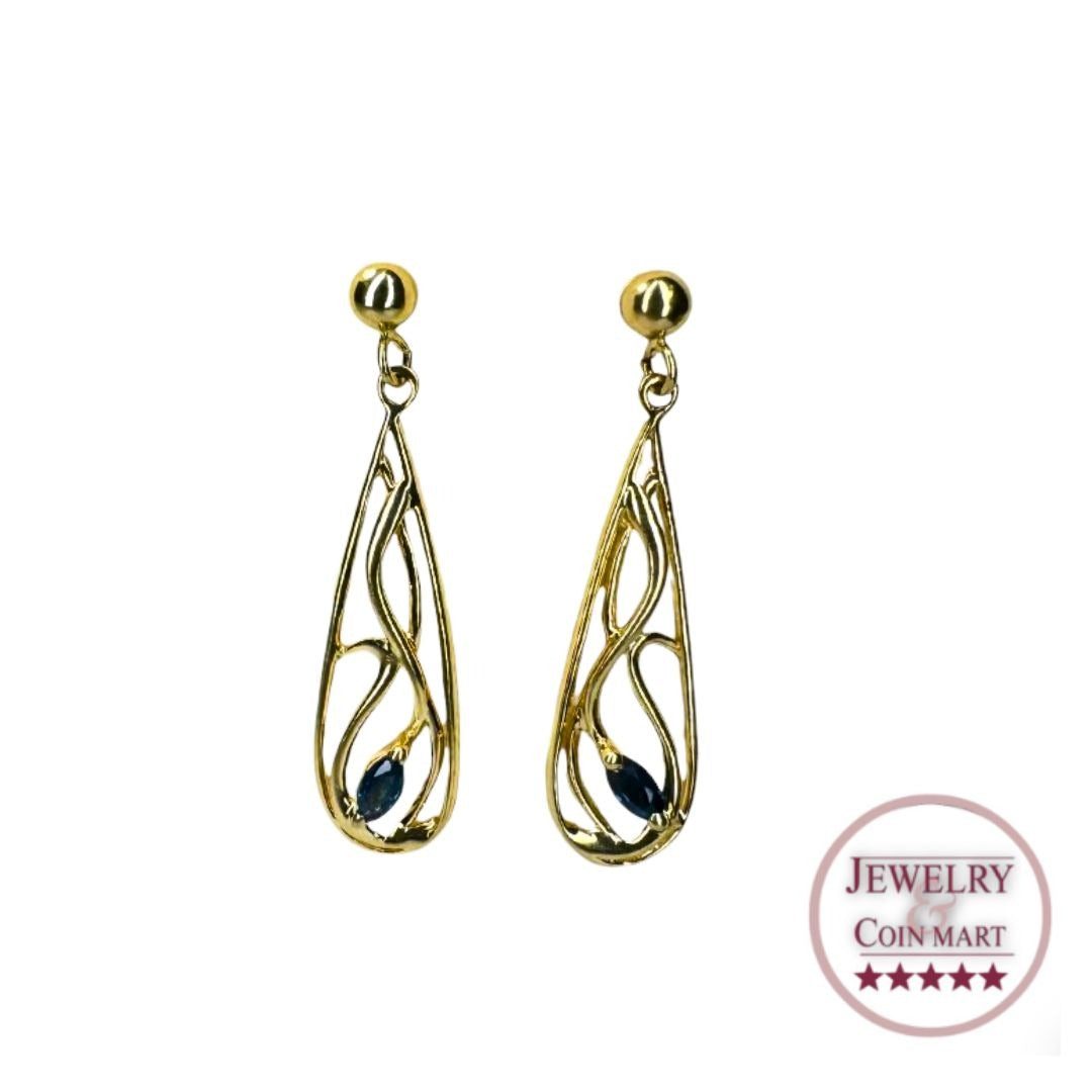 14k Gold Sapphire Teardrop Dangle Earrings