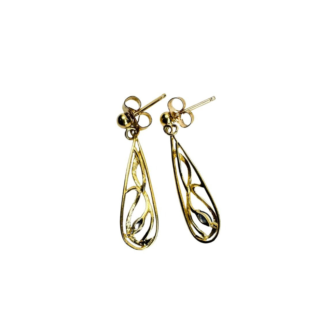 14k Gold Sapphire Teardrop Dangle Earrings