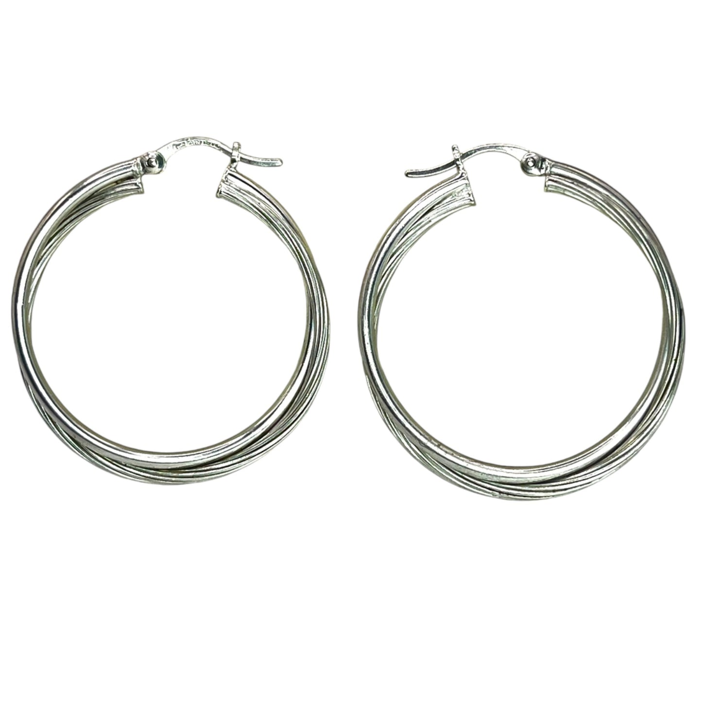 925 Sterling Silver Twisted Hoop Earrings Click Top Classic Round Womens