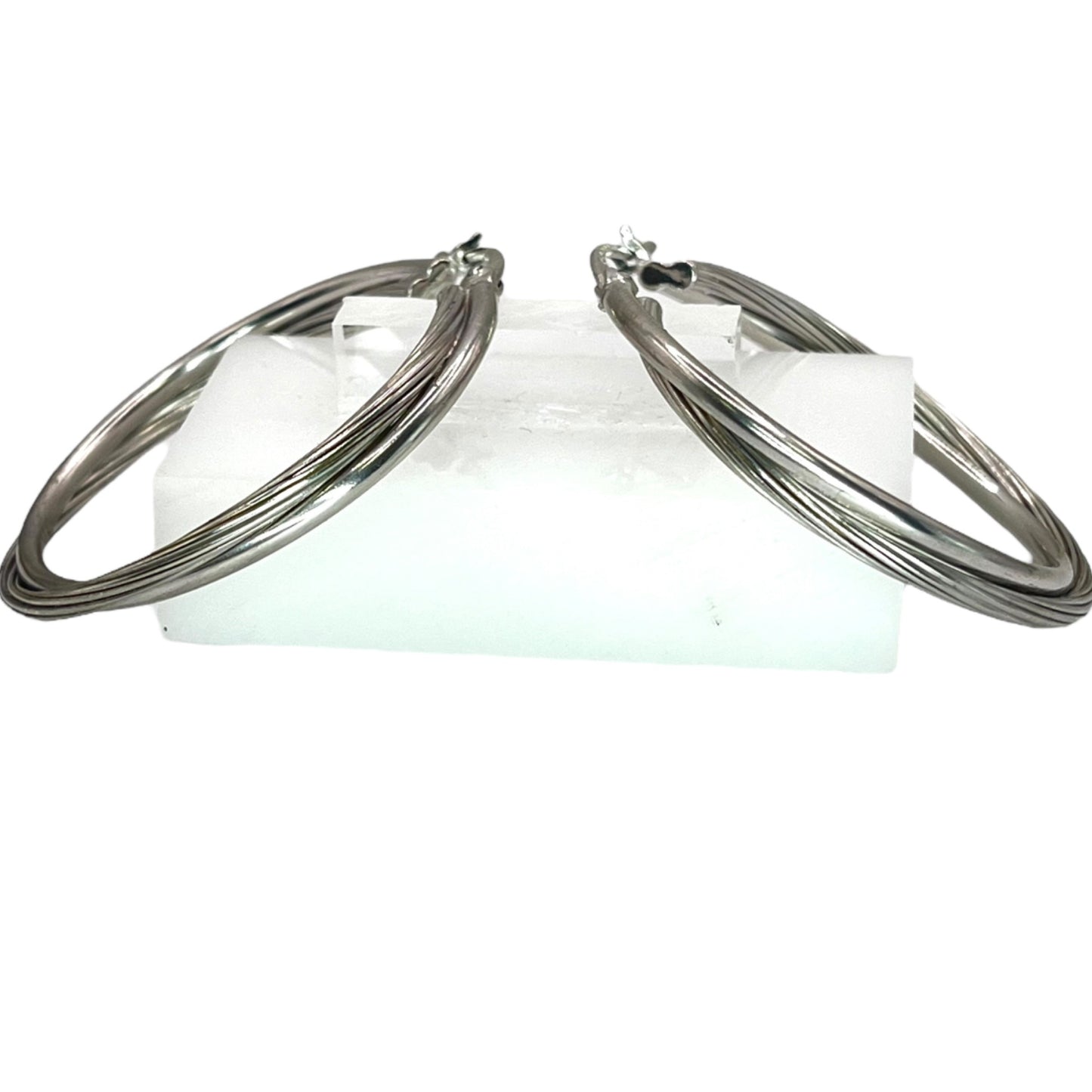 925 Sterling Silver Twisted Hoop Earrings Click Top Classic Round Womens