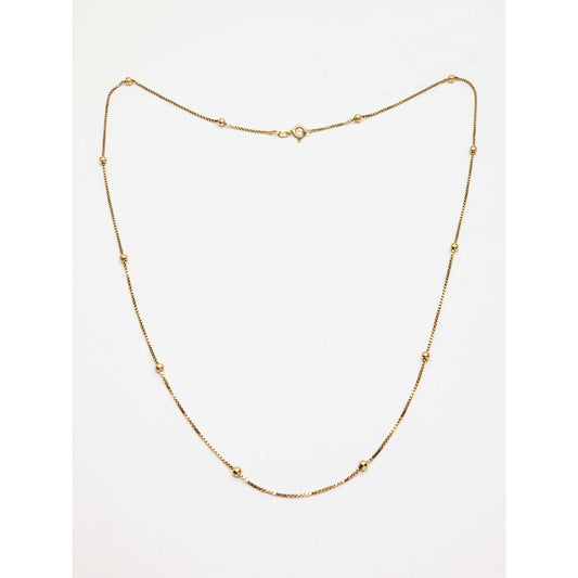 3.4mm Bead Station Thin Box Chain Necklace 14k Gold 24" Long