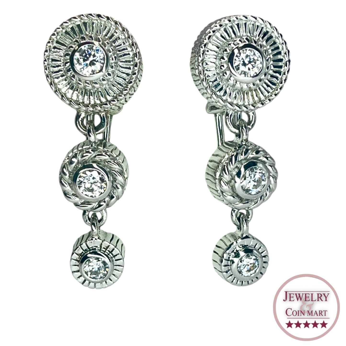 Judith Ripka 925 Sterling Silver Cubic Zirconia Dangle Clip Earrings Classic