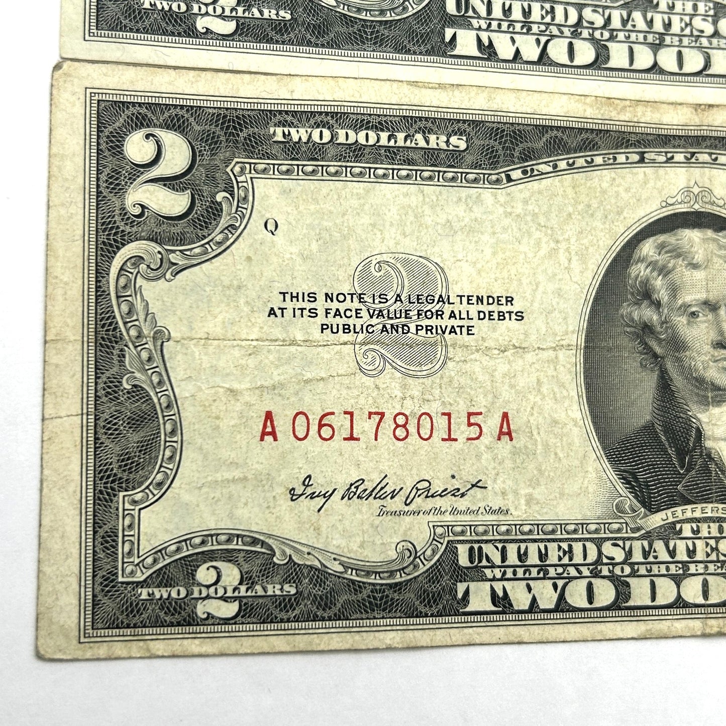 LOT OF 3 Series 1953 $2 Two Dollar Bills Red Seal - 2 Off Center Errors